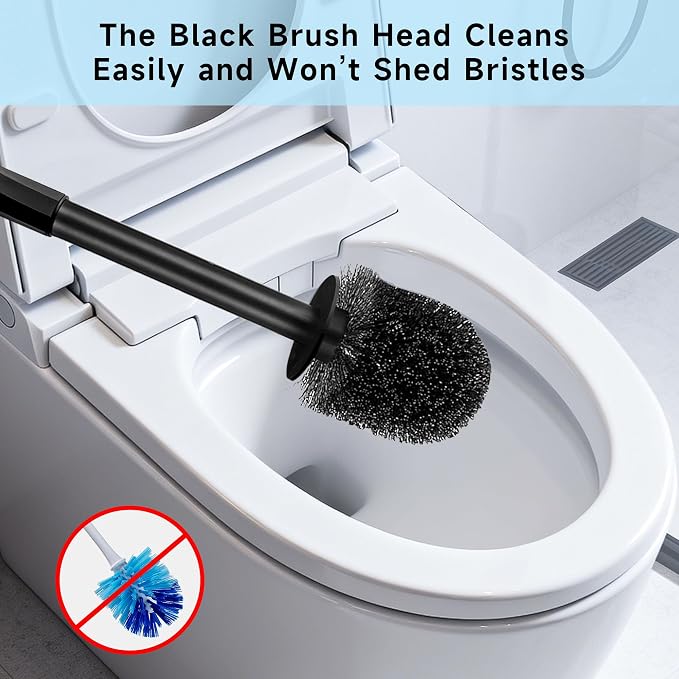 Toilet Brush and Holder Set, Toilet Bowl Brush, Compact Bathroom Accessories, Durable Toilet Scrub Bristles, Drip-Proof, Deep Cleaning, Black, 1 Pack