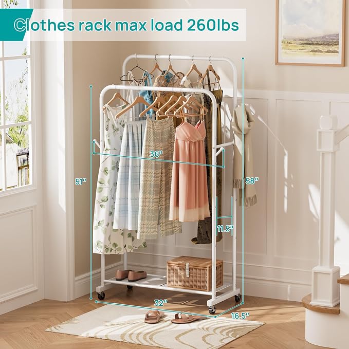 SINGAYE Wardrobe Standing Closet Clothing Rack With Shelf Hanging Clothes | Wardrobe Open Compact Small Metal Garment Hanger Stand Alone Free Standing Black Closet Rack Storage Organizer Heavy Duty