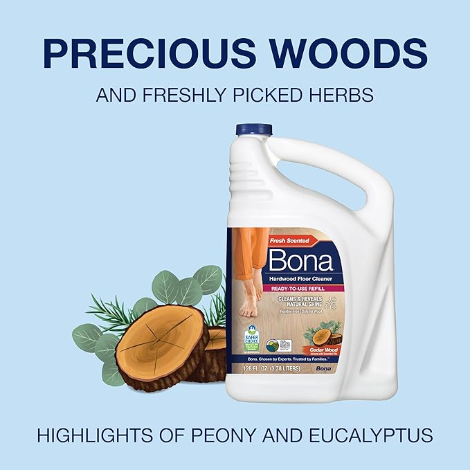 Bona Hardwood Floor Cleaner Refill - 128 fl oz - Cedar Wood Scent | Residue-Free Floor Cleaning Solution Spray Mop and Spray Bottle Refill - For Wood Floors