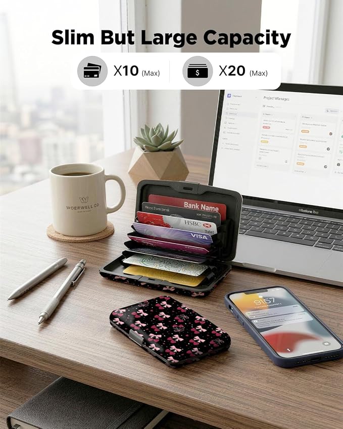 Maicican RFID Blocking Aluminum Credit Card Holder | Slim Metal Wallet for Women & Men, Business Card Case for Travel, Fits Front Pocket, Card holder wallet - Cherry