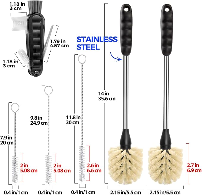 Holikme 6 Pack Bottle Brush 14" Stainless Steel Straw Cleaner Brush,Yellow | Bottle Cleaner Brush, 3 Straw, Bottle Cleaning Brush for Water Bottle, Baby Bottle Brush, Antistatic Brushes