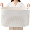 65L Collapsible Woven Rope Laundry Basket with Handles, Yellow | 21x16x12 Foldable Rectangular Blanket Basket for Toys, Clothes & Pillows,Ideal for Nursery, Bathroom, Bedroom, Living Room