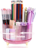 360 Rotating Pen Pencil Holder for Desk, Pen Organizer with 5 Slots, Makeup Brush Holder, Desk Organizer and Accessories, Cute Pencil Cup Caddy for Office School Home Decor Art Supply (Pink)