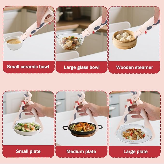 Penitue 2pcs 3-in-1 Hot Plate Grippers, Premium Non-Slip Kitchen Anti-Scalding Clips High Temperature Resistant Kitchen Dish Tongs Holder for Bowl & Plate Lifter and Can Opening (White)