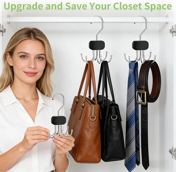 Belt Organizer for Closet, 6-Hook Tie Rack, Scarf & Hat Hanger, Heavy Duty Multifunctional Hanging Organizer for Purses, Bras, Tank Tops, Belts and Accessories (1)