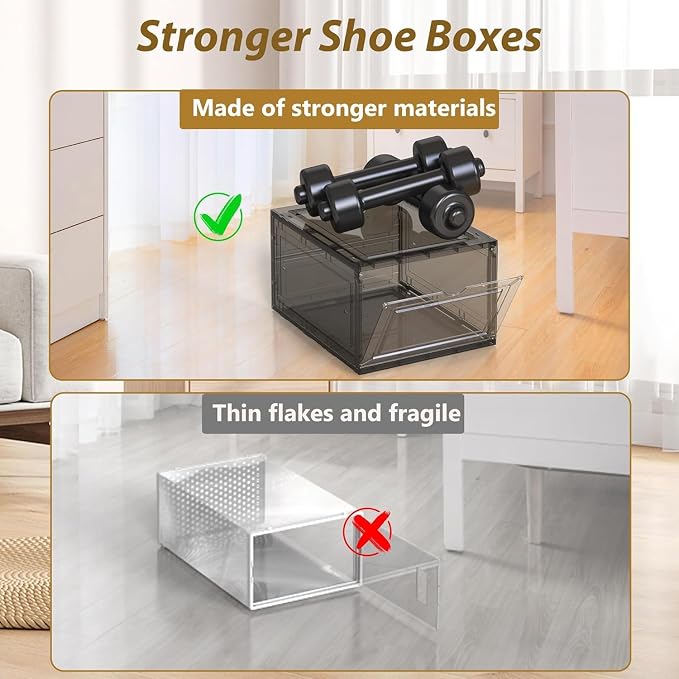 10 Pack Thickened Clear Stackable Shoe Organizer Storage Boxes with Magnetic Door, Sneaker Display Cases for Closet, Entryway & Under Bed Storage, Space Saving Shoe Storage Solution, Gray