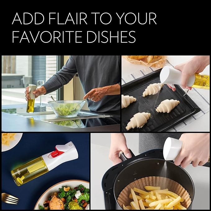 OLIVIA Signature The Original Advanced Oil Sprayer for Cooking, Salads, BBQs and More, Continuous Spray with Portion Control, Trusted by Chefs. Patented Technology. (Glass Bottle) (Gold Print)