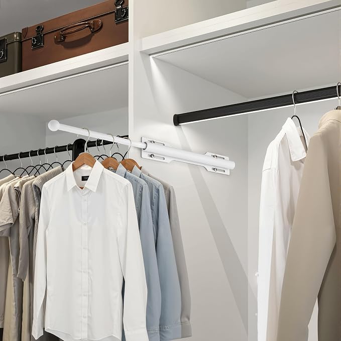 Valet Rod for Closet Pull Out, Rod for Bedroom Laundry Room Bathroom, White