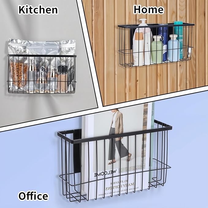 Lemecima 2 Pack Magnetic Basket Organizer Shelf Rack for Refrigerator Peg Board Office File Foil Plastic Food Wrap Spice Pegboard Holder