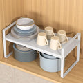 Expandable Cabinet Shelf, Lengths Adjustable Shelf Organizer Riser, Metal Space-Saving Cupboard Organizers for Kitchen Cabinet Pantry Cupboard Under Sink Countertop, White