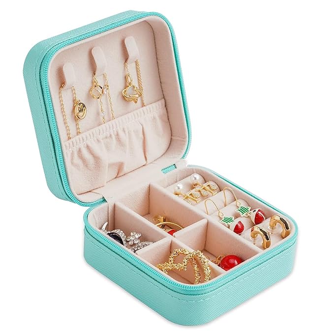 Neveika Mini Jewelry Box Leather Jewellery Ring Organizer Case Storage Gift Box Girls and Women (4pcs blue).