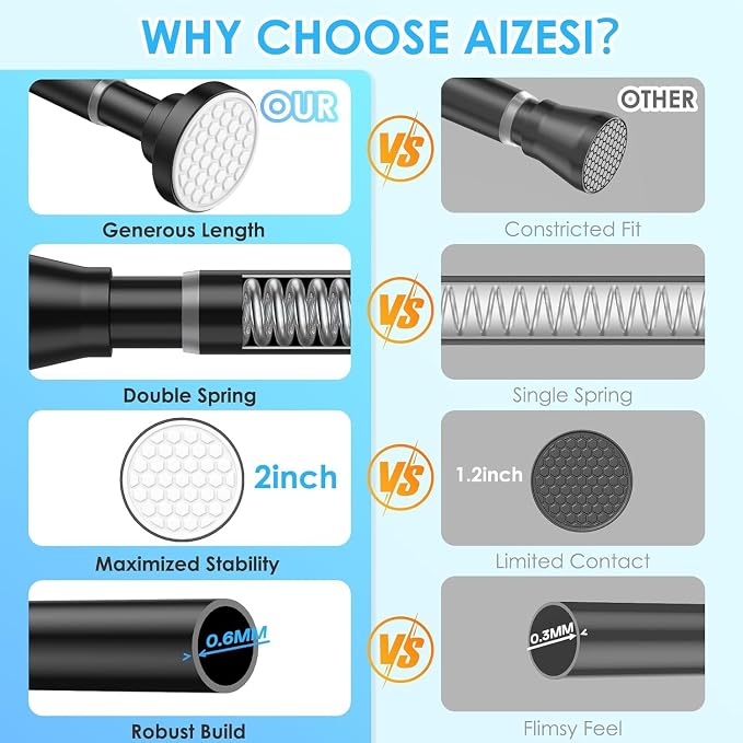 Black Spring Tension Curtain Rods Shower Curtain Rod for Bathroom, Shower Rod 42-98 Inch Adjustable,Spring Tension Curtain Rods, Rust-Resistance, Non-Fall Down, No Drilling