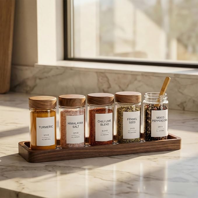 Spice Jar Labels 150 PCS Waterproof Spice Labels Stickers Spice-Minimalist Condiment for Kitchen Jars