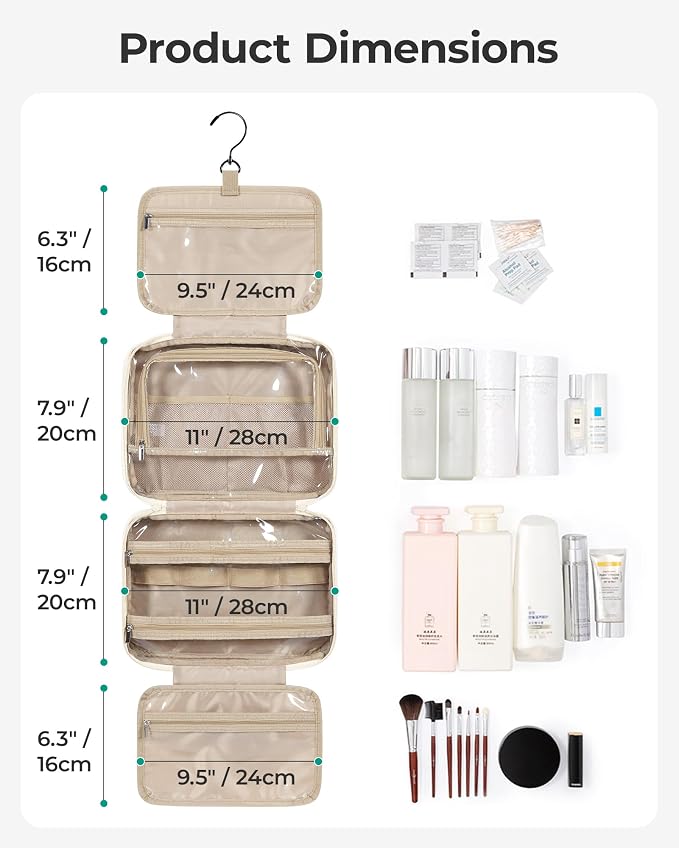 BAGSMART Travel Toiletry Bag for Womne, Hanging Travel Bag for Toiletries, Puffy Makeup Cosmetic Bag Organizer, Carry-on Travel Accessories Essentials, Black