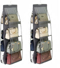 HAN SHENG 8 Pockets Clear Handbag & Purse Organizer Hanging Bag Storage - Space Saving Hanging Shelf for Closet, Wardrobe, Over Door (2 Pack, Grey)