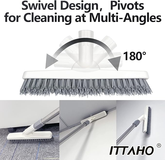 2 Pack Grout Cleaning Brush with Long Handle, Swivel V-Shape Grout Scrub Brush, Extendable Handle for Tile Floors, Bathroom, Shower, Corner