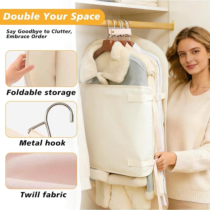 Closet Press Board Organizer, Space Saving Garment Bag, Space Saver Compression Bags, Jacket Storage For Closet, Large Capacity Closets Organizer For Office Bedroom Travel RV Daily Home (Beige)