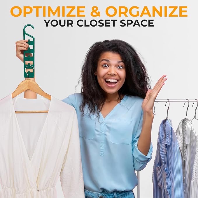 CraftyCrocodile Space Saving Hangers for Clothes - 6 in Pack, Heavy Duty Plastic, Multi Closet Space Savers for Shirts, Pants, Jeans, Sweaters - Hanger Organizer Space Saver