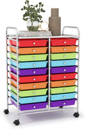 LDAILY 20-Drawer Rolling Storage Cart, Rolling Storage Cart, Storage Organizer on Wheels, Metal Frame, Scrapbook Paper Tools, Suitable for Office School, Classroom (Multicolor, 20 Drawer)