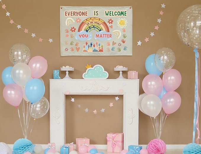 Classroom Wall Flag Decor-Teacher Gift-Inspirational Back to School Wall Banner Decor-Everyone is Welcome-Hanging Rectangular Canvas Banner for Classroom Teacher Office Reading Corner-28.5x20 Inches