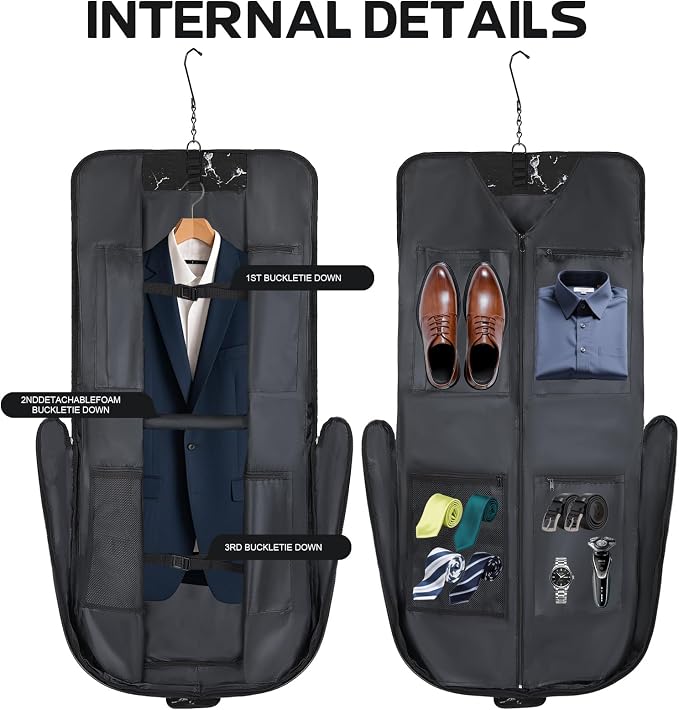Goloni Garment Bag For Men Women Travel & Business,Hanging Clothes & Multiple Compartment,Waterproof Foldable Suit Bag Marble