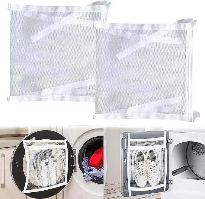 2 Pcs Shoe Dryer Bags,Adjustable Reusable Sneaker Dryer & Wash Bag Large Honeycomber Mesh Bags with Zipper and Strap for Washing Machine Shoes, Clothing