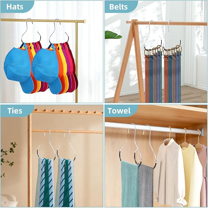 VZZNN 20 Pcs Hat Organizer, Hat Organizer for Baseball Caps, Ring Opening Hook Hat Rack Suitable for Home Wardrobe, Bedroom, Apartment Dormitory, Outdoor Travel Hanging Hat, Silk Scarf, Bag (Black)