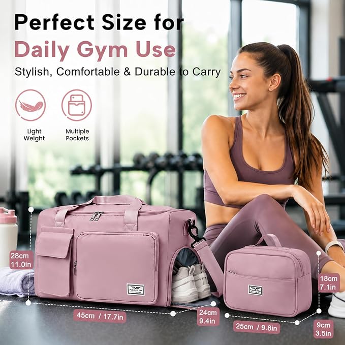 FIORETTO Women's Gym Duffle Bag with Shoes Compartment, 30L Capacity, Ideal for Travel, Gym, Sports, Duffel, Weekender