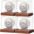 JupDec Baseball Display Case 4 Pack, Clear Cube Baseball Holder with Wooden Base, Autograph Baseball Stand Box for Single Ball, Brown
