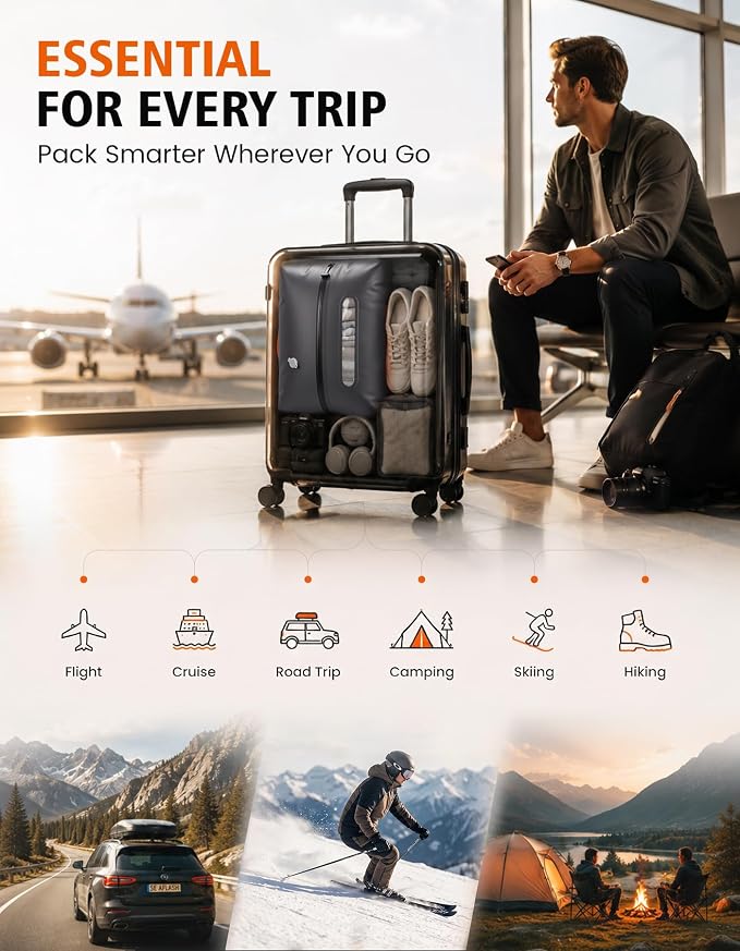 Vacuum Travel Bags with Pump, 34L Space Saver Vacuum Compression Bags for Travel Luggage Suitcase Backpack, Waterproof & Reusable Vacuum Packing Cubes for Clothing (1PCS + Pump)