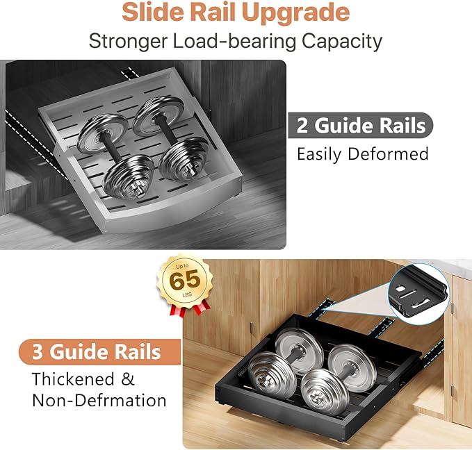 2 Pack Pull out Cabinet Organizer, Width (12"-19") Depth (17"-23"), with 3 Rails Adjustable Slide, Expandable Pullout Drawers for Cabinets, No Drill Adhesive Kitchen Drawers for Pantry Shelves