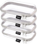 YQBRAO 4-Pack Clear Hard Shell Zipper Case, 1.2mm Ultra-Thick Diaper Bag Organizer Pouches, Rigid Self-Standing Travel Makeup Bags with YKK Zippers, TSA Approved, Gray