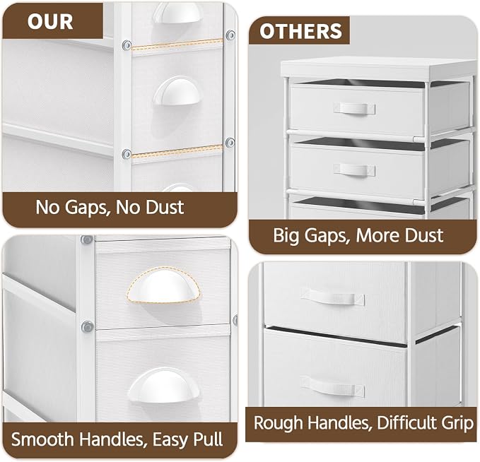 LASZOLA 4 Drawer Narrow Slim Cabinet Skinny Storage Tower Chest, Ideal for Small Spaces, Between Washer and Dryer, Lightweight Mobile on Wheels, Sturdy Fabric Drawers, White