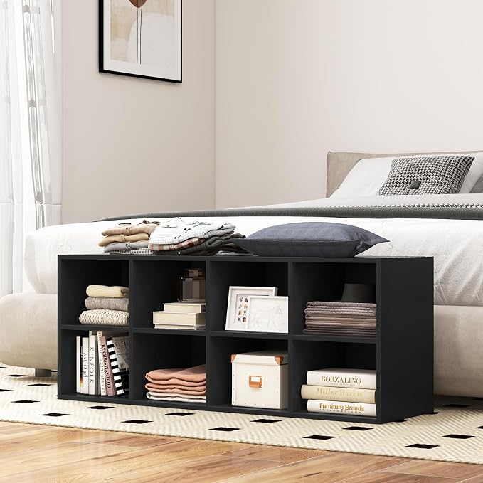 Giantex Shoe Bench 8 Cubes, 40" Entryway Bench with Storage, 8-Cubby Shoe Rack, Shoe Organizer Storage Cabinet for Entryway, Hallway, Mudroom, Living Room, Bedroom, Support up to 500 lbs, Black