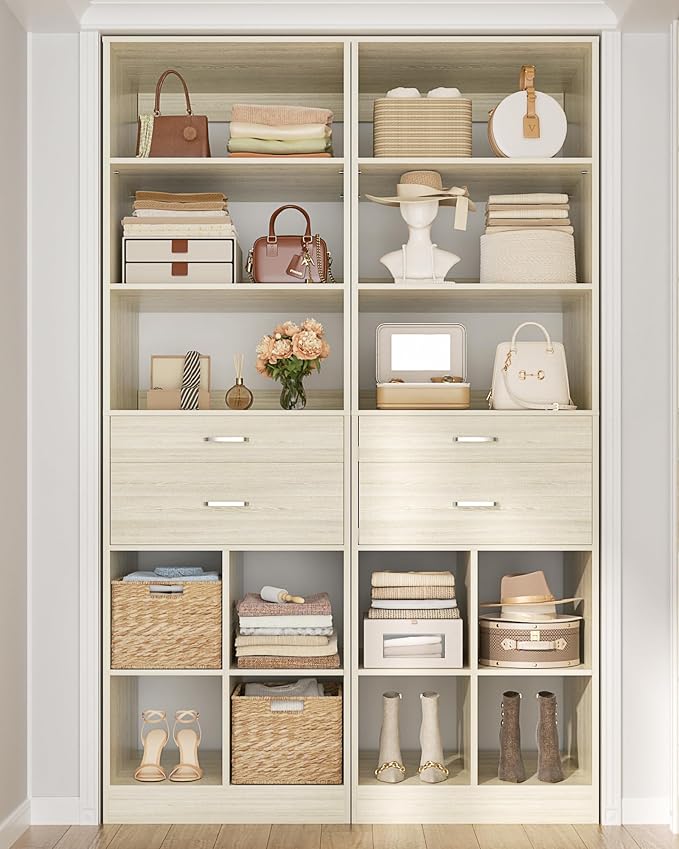 44" Storage Unit with Drawers and Shelves, Greige Oak