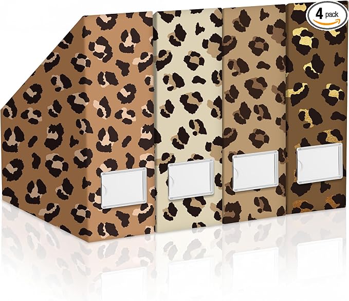 AmazingSpark Leopard Print Magazine File Holder Decorative Set of 4
