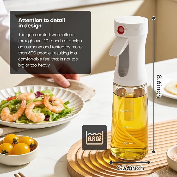 Oil Sprayer for Cooking,Glass Olive Oil Mister Spray Bottle,1g Per Press Portion Control,Patented Wide Fan Mist,Anti-Clog Filter–Reusable Oil Spritzer Dispenser for Air Fryer,Salad, BBQ, Grilling
