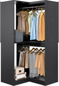 Armocity Corner Closet System, 32 Inches Wide Wood Corner Unit with 2 Hanging Rods and All Hardware Kits, 3-Tier 80'' Height Corner Wood Closet Tower, Black