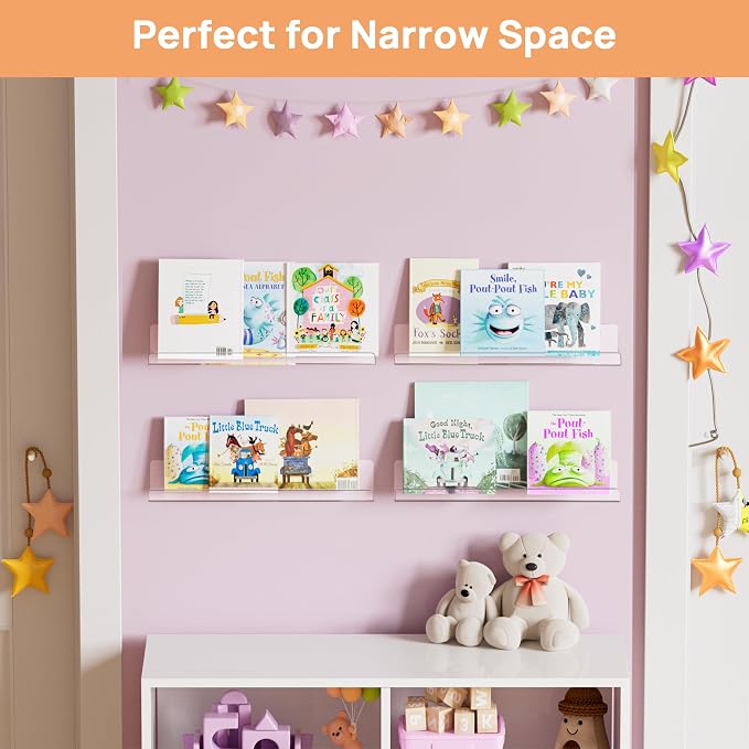upsimples 2 Pcs 15" Acrylic Shelves for Wall Display and Storage, Clear | Transparent Design Highlights Skincare, Perfume, Easy-to-Find Versatile Floating Shelves for Bathroom, Bedroom and Playroom