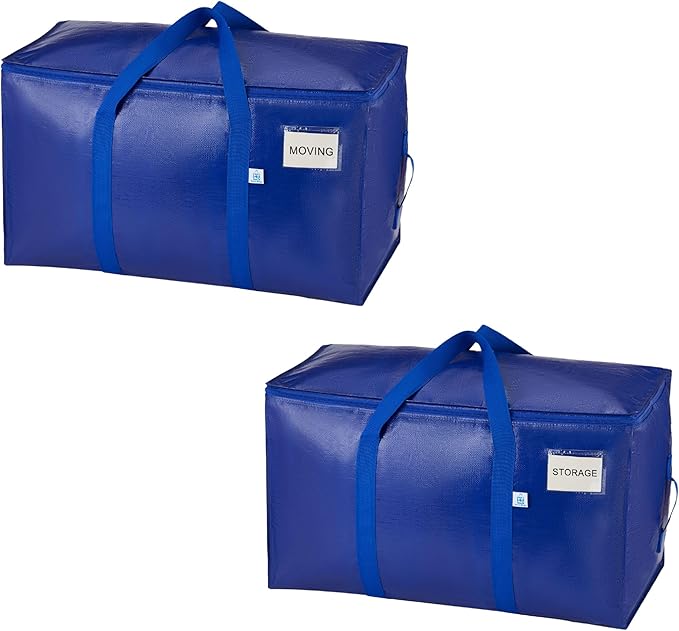 VENO 2 Pack Moving Bags, Upgraded Heavy Duty, Moving Boxes Alternative, Packing Storage Supplies for Dorm Room Essentials with Zipper for Clothes, Large Totes for Packaging (Blue, 2 Pack)