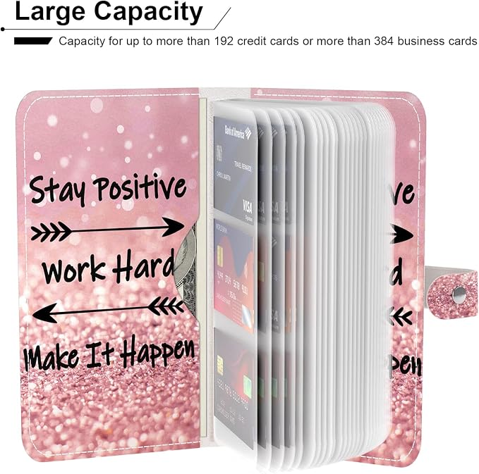 Rouidr Business Card Organizer, RFID Business Credit Card Holder with 96 Card Slots, Portable Leather Card Wallet for Women, Work Hard