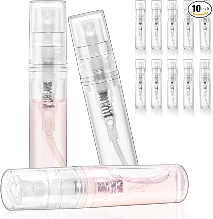 Chiallco Mini Perfume Sample Bottles, 2 ml Plastic Small Spray Bottle 10 Pack, Fine Mist, Portable Perfume Travel Refillable Bottle, Upgraded atomizer sprayer, Clear
