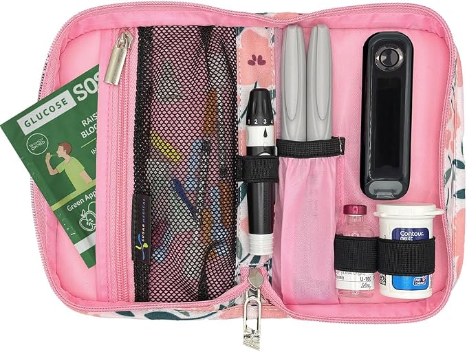Sugar Medical Diabetes Supply Case |Diabetic Care Products | Diabetic Supplies Travel Organizer | Diabetic Supply Bag | Glucose Meter Kit | Diabetic Bags for Supplies | Glucometer Case (Luna Floral)
