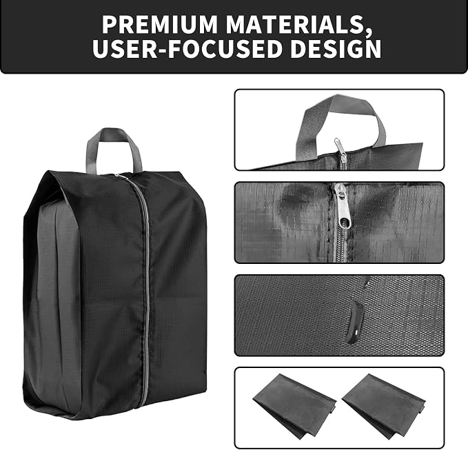 1 Pack Shoe Bags, Reusable Waterproof Shoe Bag for Travel, Gym, Sneaker Storage, Packing in Suitcase (1, Black)