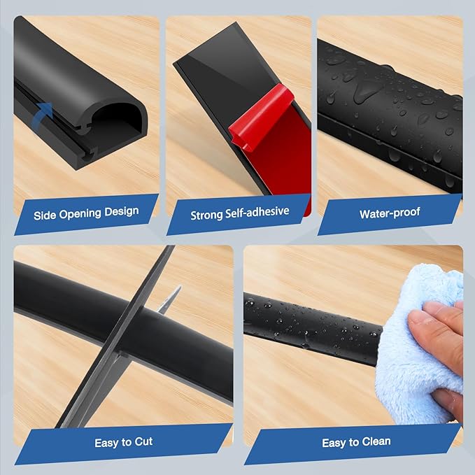 Silicone Cord Covers Wall Self-Adhesive Cord Covers for Wires on Wall Wire Hider Flexible Cable Hider with Side-Opening for Home Office TV Cable Management (0.59" W x 0.39" H x 240" L, Black)