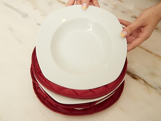 Covermates Keepsakes Dish Storage Set – Padded China & Dinnerware Storage Cases with Dividers, Cup & Stemware Storage, Quilted Polyester Protection, ID Window, Red