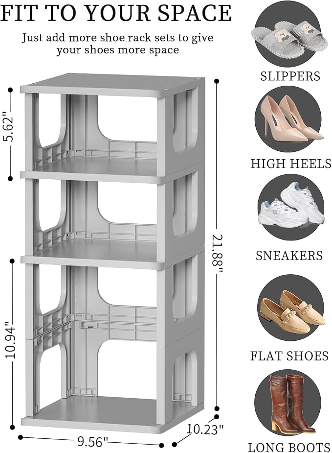 HAIXIN Slim Shoe Rack Space Saving, 5-Tier Shoe Storage Cubby | for Smaller Shoe Sizes, Removable Panels to Adjust Shelf, Expand Multiple Sets, Fits Narrow Entryways, Closet, Easy Assembly