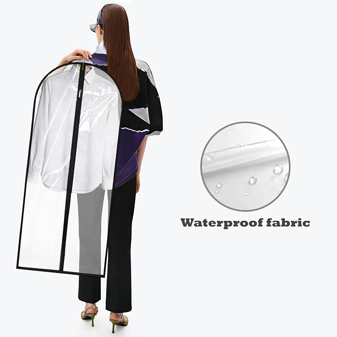 Dress Bags for Gowns Long, 60'' Garment Bags for Hanging Clothes, Suit Bag Cover for Storage and Travel (Clear)