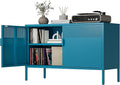Ustamio Blue Metal Storage Cabinet with Doors and Shelf, 2 Door Locker Storage Cabinet for Home and Office, 2 Tier Low Metal Tv Stand Cabinet