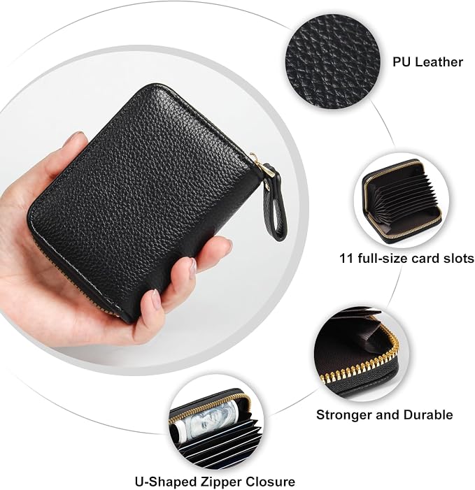 Credit Card Wallet, RFID Card Case Wallet, Zipper Card Cases Holder for Men Women, RFID Blocking, KeyChain Wallet, Compact Size Card Organizer Case for Women